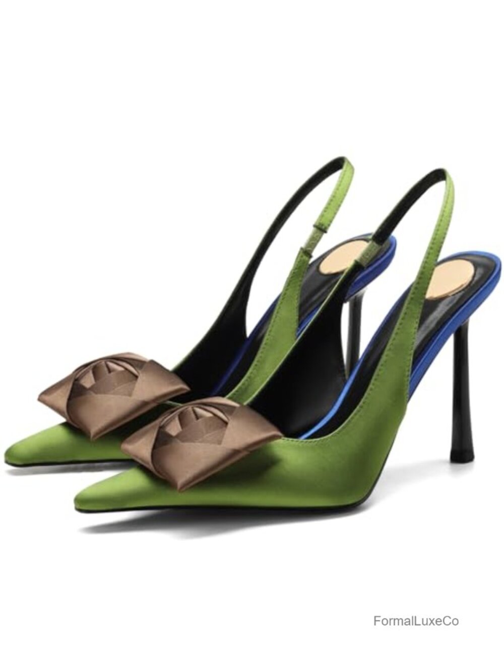 Square Rose Slingback Pumps - Closed Pointed Toe High Heels with Elastic Strap